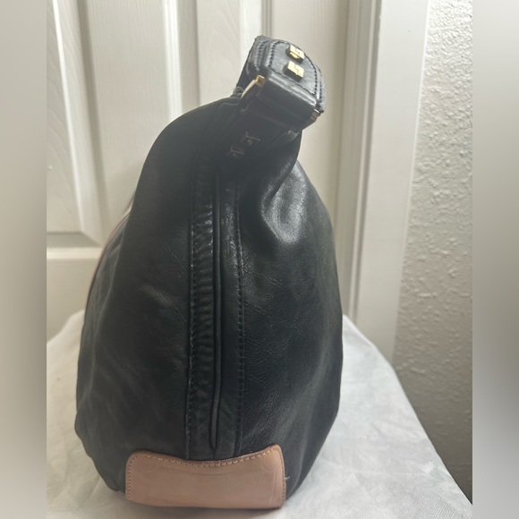 L.A.M.B. Y2K Vintage Black Leather Tan White Stripe Shoulder Bag - Picture 2 of 12